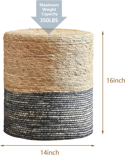 Cplxroc Pouf Ottoman, 100% Handwoven Seagrass Braided Pouffe, Boho Decor Floor Chair for Couch or Desk, Outdoor Ottomans for Garden, Round Footrest with Wood Frame, Home Decorative Seat for Balcony