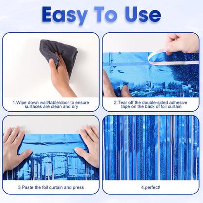 3 Pack 3.3 x 8.2 ft Laser Blue Foil Fringe Backdrop Curtains, Tinsel Streamers Birthday Party Decorations, Fringe Backdrop for Graduation, Baby Shower, Gender Reveal, Disco Party