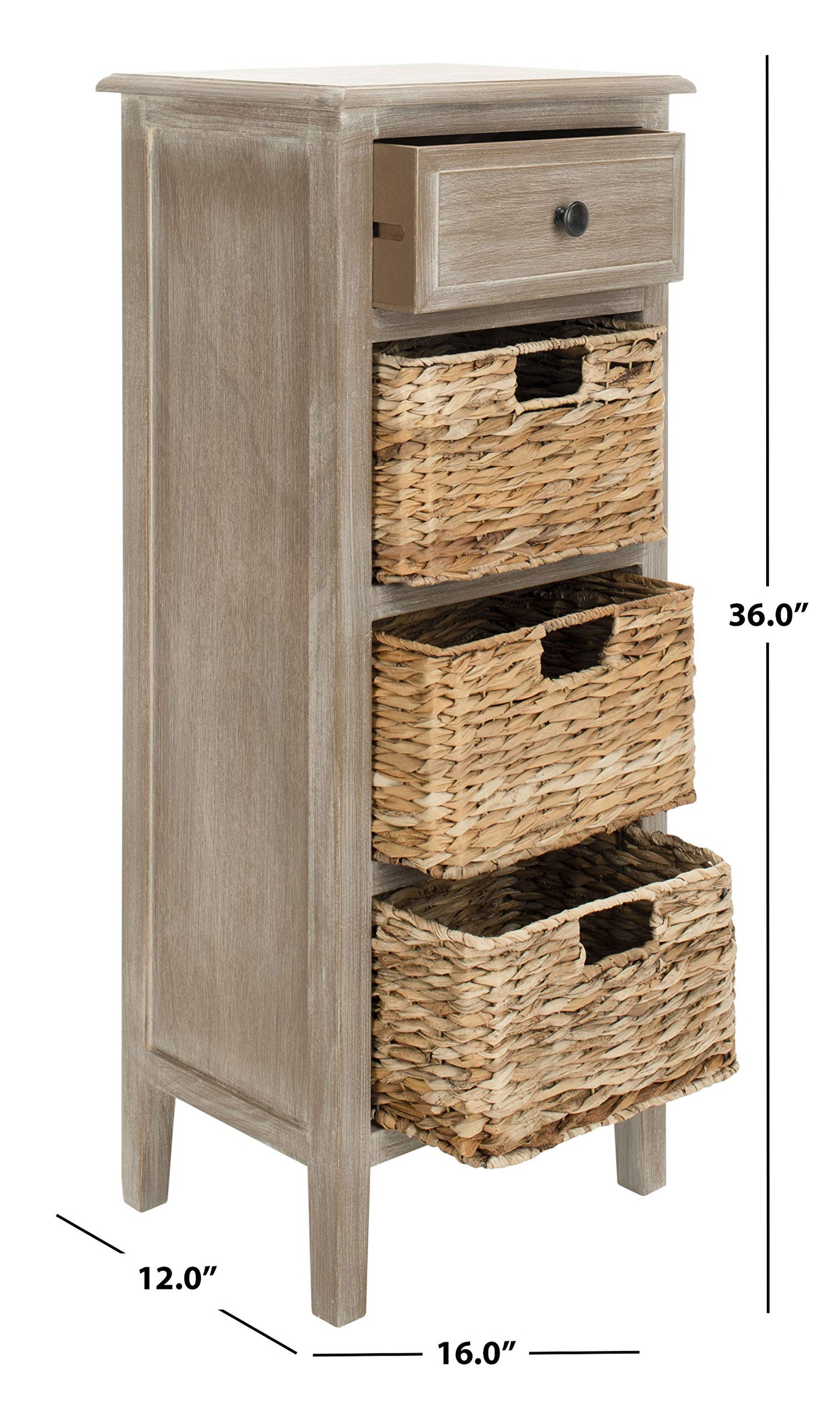 SAFAVIEH Furniture - Michaela 1-Drawer Storage Unit - White Washed - Solid Wood - Farmhouse Basket