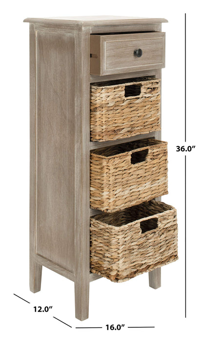 SAFAVIEH Furniture - Michaela 1-Drawer Storage Unit - White Washed - Solid Wood - Farmhouse Basket