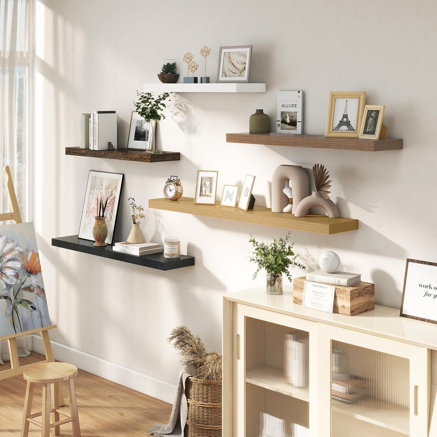 Dreamland 32 Inches Floating Shelves for Wall, 9.3" Deep Long Floating Shelves Set of 2, Large Display & Storage Shelf, Wall Shelf for Bathroom Bedroom Living Room Kitchen Office, Black