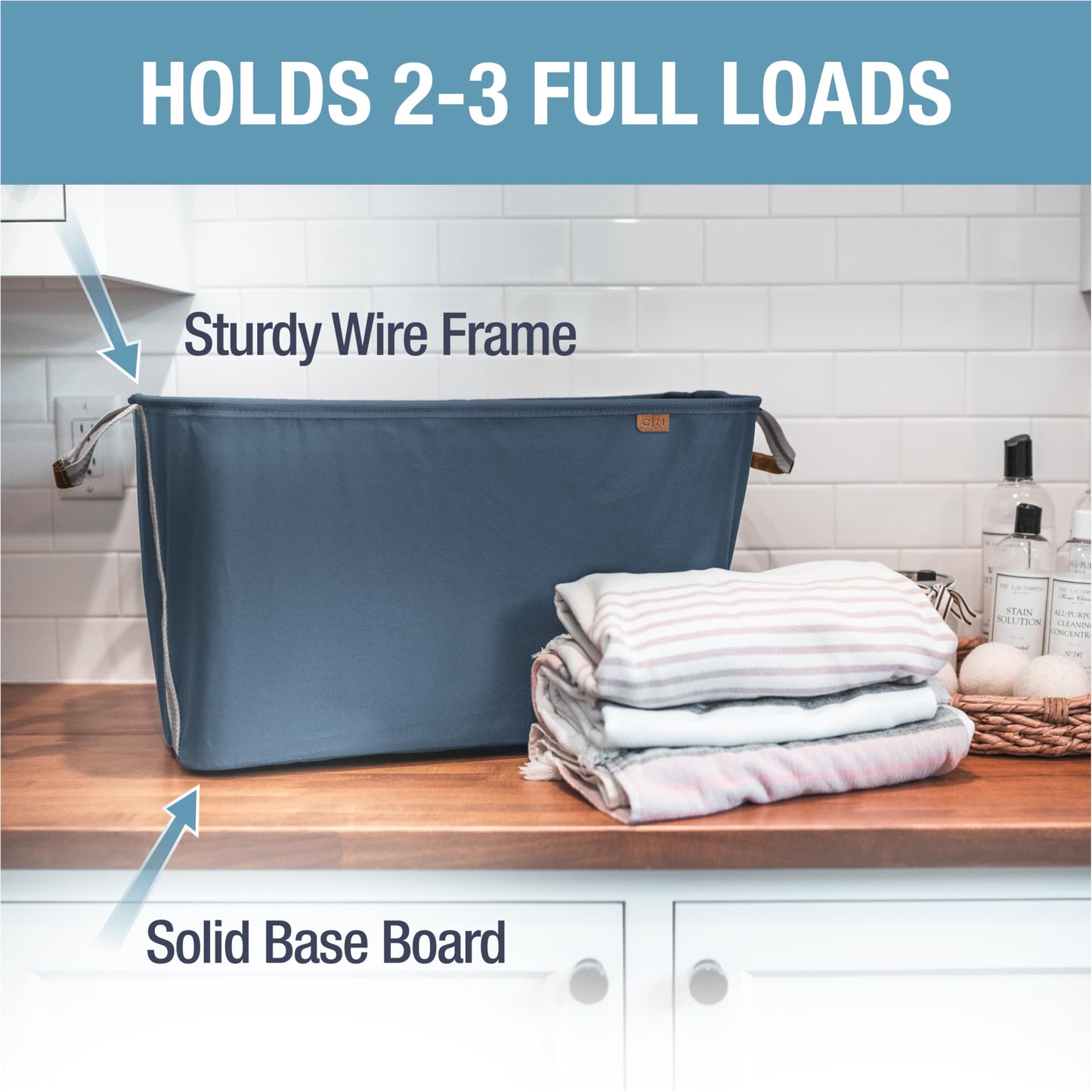 CleverMade Collapsible Laundry Basket LUXE, 60L Pop-Up Hamper, 2 Pack, Navy