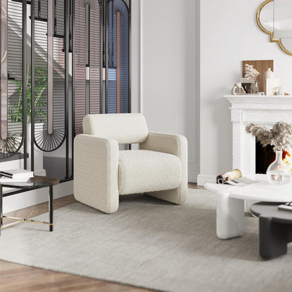 Accent Chair, Modern Boucle Fabric Armed Chair, Comfortable Single Sofa Chair for Living Room, Solid Wood Frame, Comfy Side Chair for Bedroom, Office, Reading (Beige)
