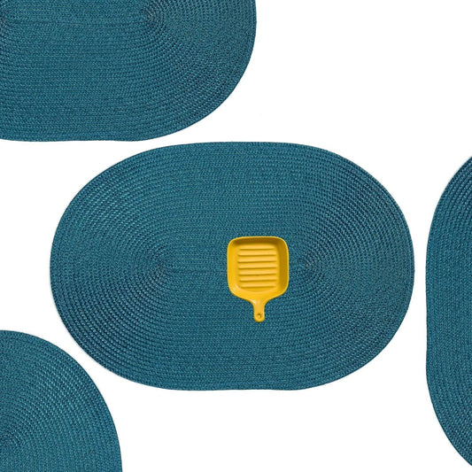 AHHFSMEI Placemats Set of 8 for Dining Table Washable Woven Vinyl Non-Slip 18x12 inches Placemat Heat-Resistant Durable Table Mats for Dining Table Easy to Clean (Oval Blue, 8)