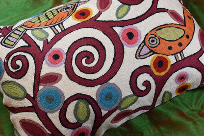 Lumbar Klimt Modern Pillow Cover | Cream, Multicolor Tree of Life, Birds, Floral Suzani Floral Pattern | 14" x 20" | 1 Count