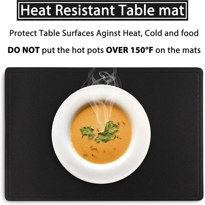 Faux Leather Placemats, PU Table Mats, Set of 4, Waterproof, Stain Resistant, Heat Resistant, Non-Slip Easy to Clean for Kitchen Dining Table,Conference Table C Black Rectangle