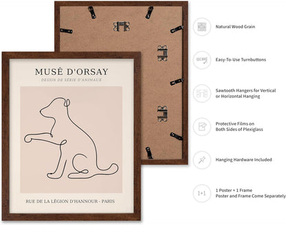 Poster Master Vintage Poster - Retro One Line Dog Drawing Print - Dog Art - Minimal Gift for Men, Women, Animal Lover - Abstract Wall Decor for Home, Office, Bedroom, 8x10 Brown Framed