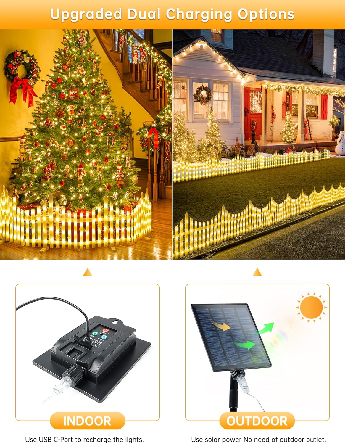 Hopolon 8 Pack White Picket Fence for Garden, 11.1in (H) X 9.1ft (L) Garden Fence Border with 144 Led Solar Lights and Remote, Decorative Mini Pocket Fence for Small Flower Path Tree Yard Pet Barrier