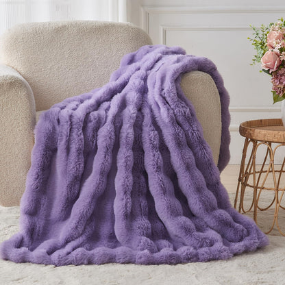 Lotus Karen Faux Fur Throw Blanket Purple - Big Bubble Rabbit Fluff Blanket for Couch Bed Sofa,Softest Fluffy Fuzzy Cozy Blanket,Thick Furry Plush Shaggy Warm Blankets for Women,60x80 Inches