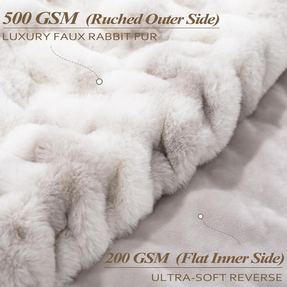 Touchat Ruched Faux Rabbit Fur Throw Blanket, 700 GSM Luxury Dual-Sided Soft Cozy Blanket, Fuzzy Fluffy Plush Blanket for Bed, Couch and Sofa - 50"x60", Tie-dye Gray