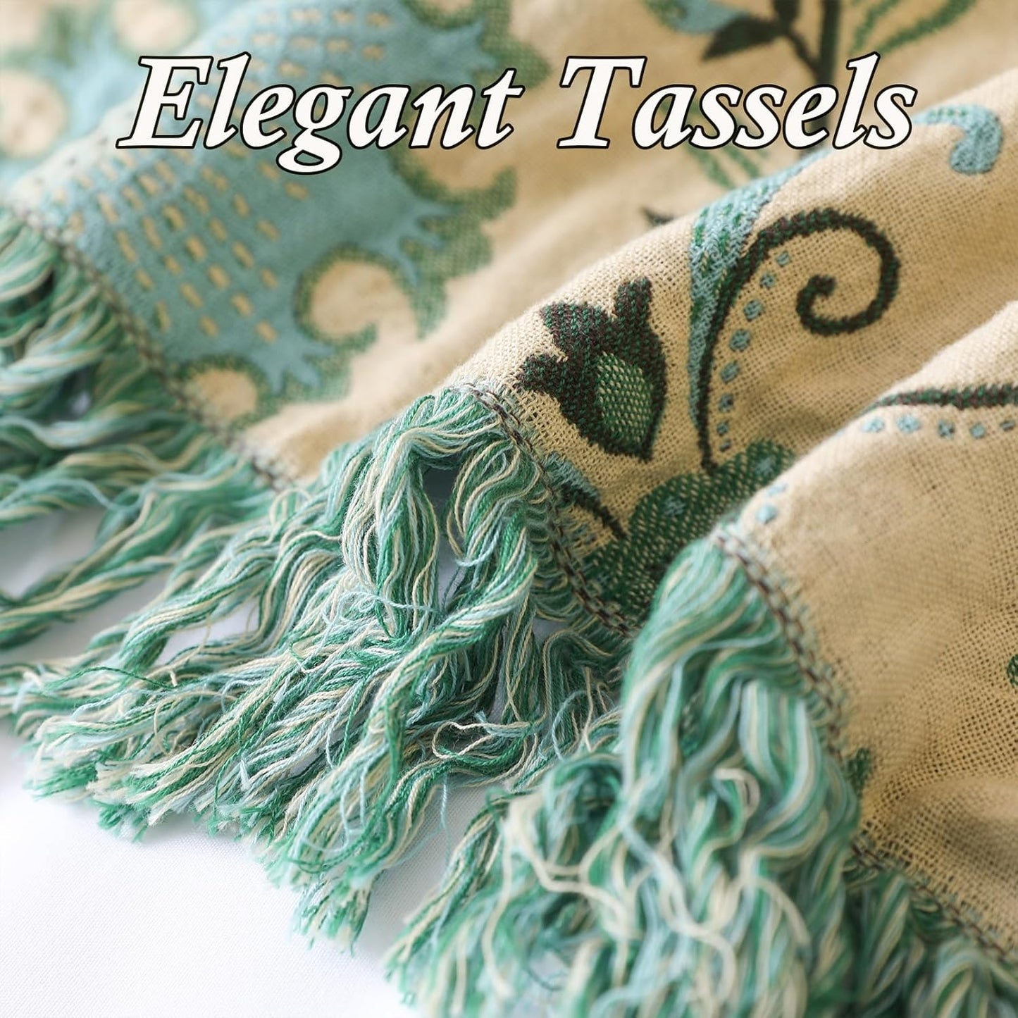 Snycler Boho Throw Blanket for Bed - 100% Cotton Ultra Soft Rustic Quilt - Blue Boho Floral Printed Farmhouse Decor Bed Blankets, 80"×90" All Season Rustic Throw for Sofa Couch Chair