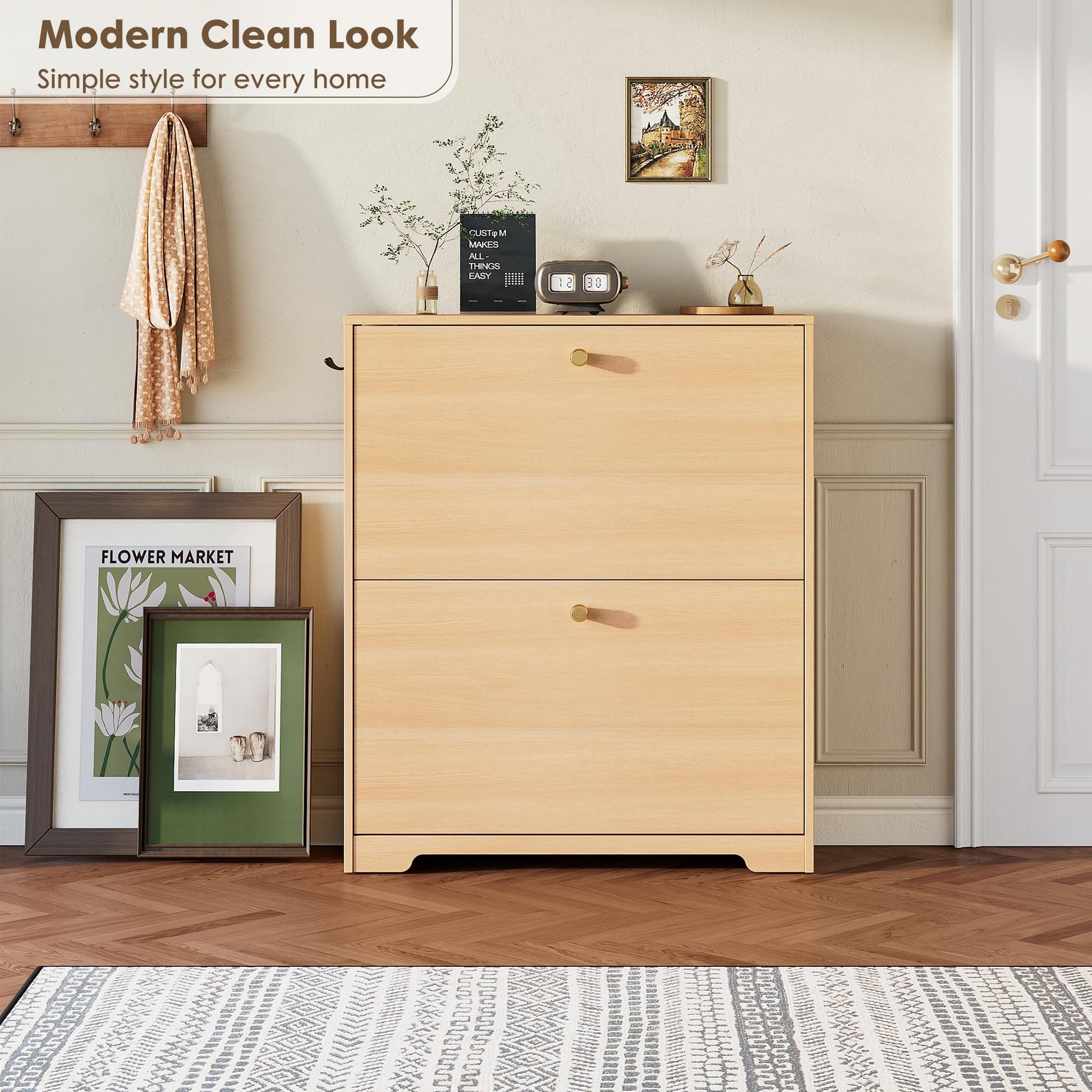 Nicetree Shoe Storage Cabinet with 2 Flip Drawers, Slim Shoe Cabinet, Hidden Shoe Rack Cabinet