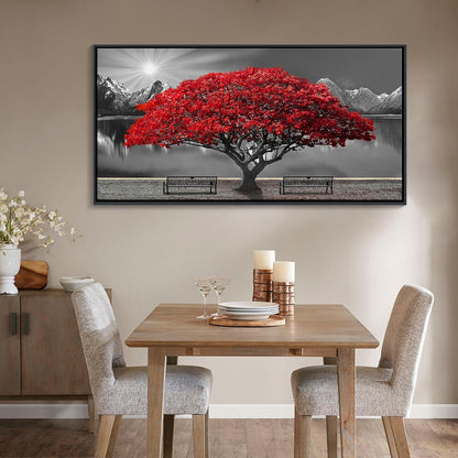 Framed Black and White Red Tree Wall Art Canvas Print Picture Large Red Tree Landscape Modern Artwork for Living Room Bedroom Office Home Wall Decor With 24X48inch