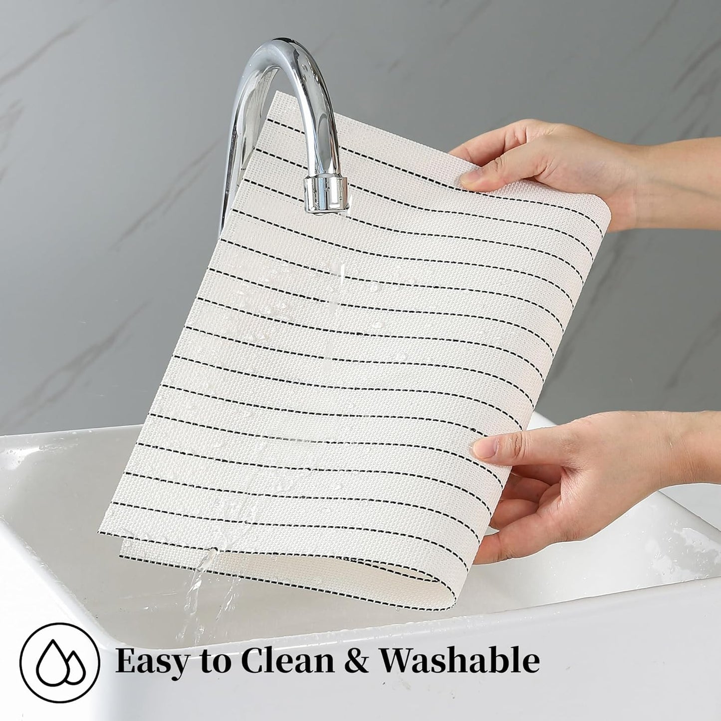 Leetaltree White with Black Stripes Placemats Set of 6 - Heat Resistant Non-Slip Place mats for Dining Table, Washable Durable PVC Vinyl Woven Table Mats（White Stripes, 6）