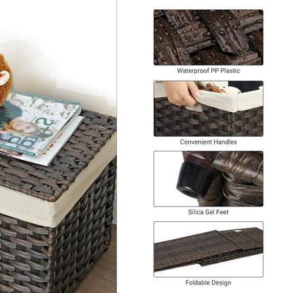 SONGMICS Storage Basket with Lid, Woven Blanket Storage Bin with Handles, Foldable, Removable
