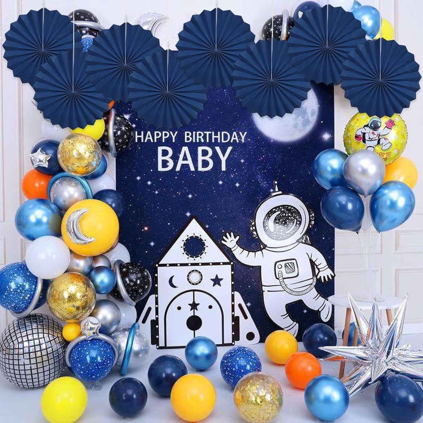 Blue Party Decorations,Blueberry Party Decorations Decorations Party Paper Fans Bulk 12in,Graduation Decoration Classroom Decor, Western Themed Party Decorations 30 Color DIY Set （Deep Blue）