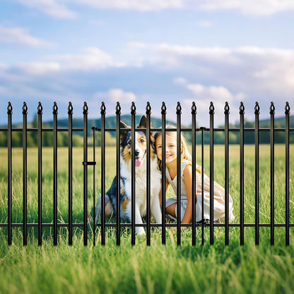 Metal Garden Fence 32 in H x 24 in W 5 Panels (4 Panels + 1 Gate) Total Length 10 ft, No Need Dig Rustproof Animal Barrier Fencing Border Fence for Dog, Patio,Yard, Landscape, Flower Bed