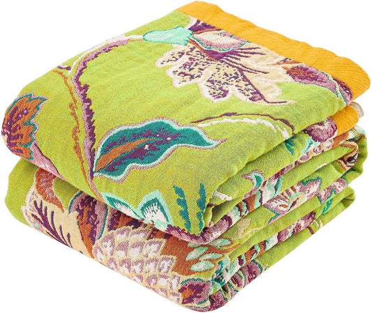 Fall Throw Blanket, 100% Cotton Soft Rustic Boho Throw Blanket for Bed, 90"x98" Farmhouse Decor Bed Flower Blankets, Light Weight Reversible Bohemian Throw Quilt