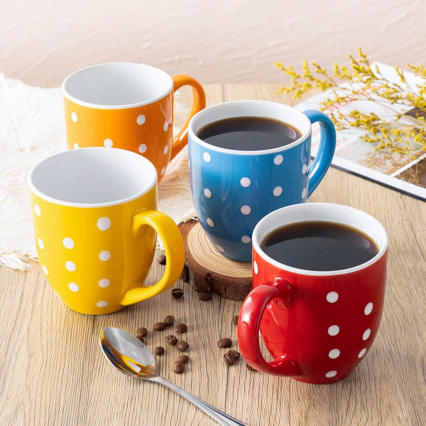 bestone Coffee Mugs Set of 6，17 oz Large Coffee Mugs, Ceramic Mugs with Handles,etc Coffee Mugs, Cups for Coffee Cereal Latte ，Microwave & Dishwasher safe，Vibrant Colors