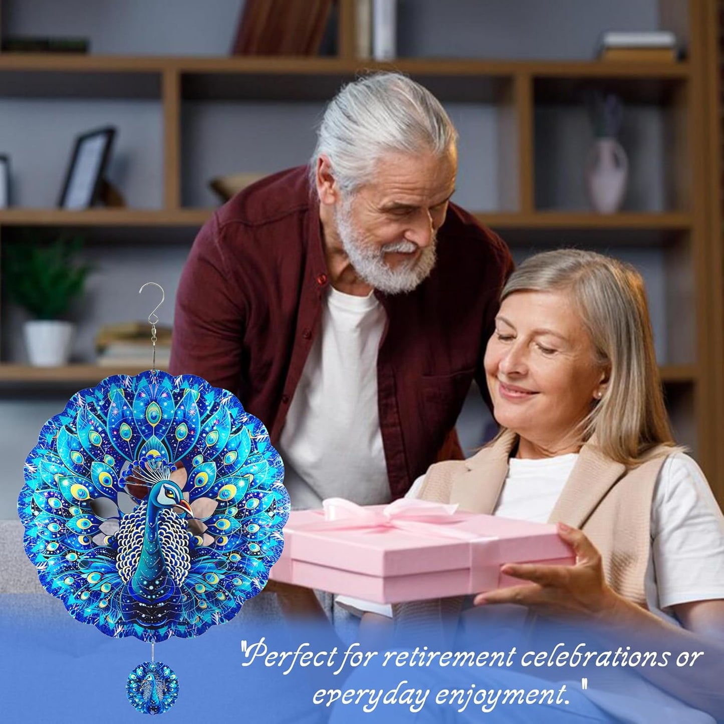 Peacock Gifts for Women, Peacock Wind Spinner Garden Decor, 12 inch 3D Hanging Wind Spinners Outdoor