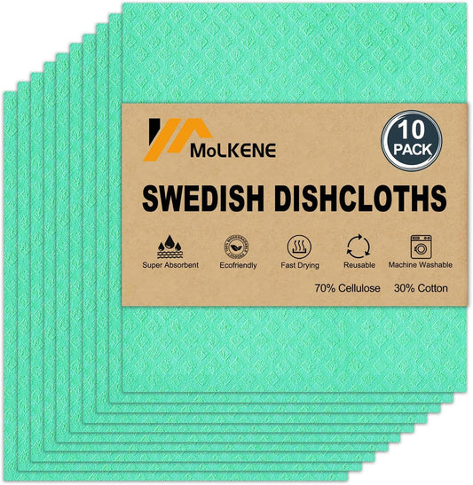 Swedish Dishcloths - 10 Pack Reusable Kitchen Dishcloths - Ultra Absorbent Dish Towels for Washing
