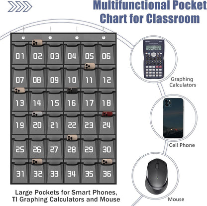 Loghot Classroom Accessories Closet Pocket Chart for Cell Phones Holder Wall Door Hanging Organizer (36 Pockets Gray)
