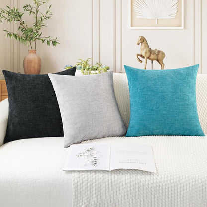 CaliTime Throw Pillow Covers Decorative 16 X 16 Inches Pack of 2 Cozy Chenille Cushion Cases for Couch Sofa Bed Living Room Home Lake Blue