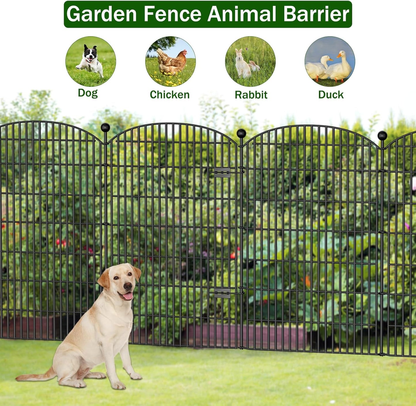 8 Panels No Dig Decorative Garden Fence with Gate - 48 in (H) x 20.8 ft (L), Dog Fence Outdoor for Yard, Rustproof Metal Animal Barrier Ground Stakes Fencing for Garden, Patio, Flower Bed