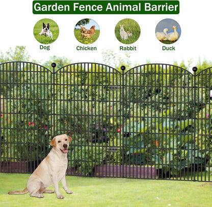No Dig Decorative Garden Fence 4 Panels with Gate, 48 in (H) x 10.4 ft (L), Dog Fence Outdoor for Yard，Rustproof Metal Animal Barrier Ground Stakes Fencing for Garden, Patio, Flower Bed