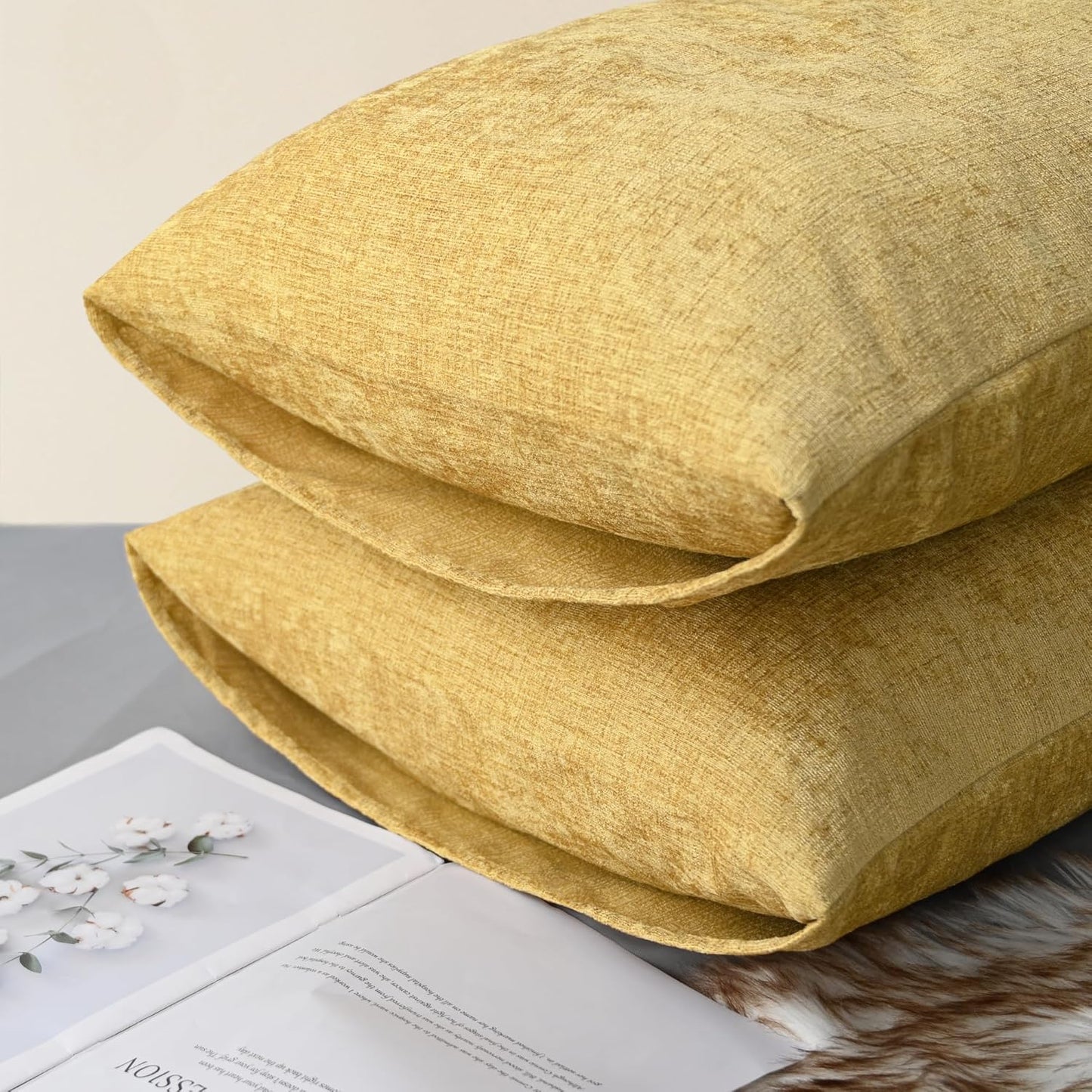 CaliTime Throw Pillow Covers Decorative 20 X 26 Inches Pack of 2 Cozy Chenille Standard Pillow Shams Cases for Couch Sofa Bed Living Room Home Gold