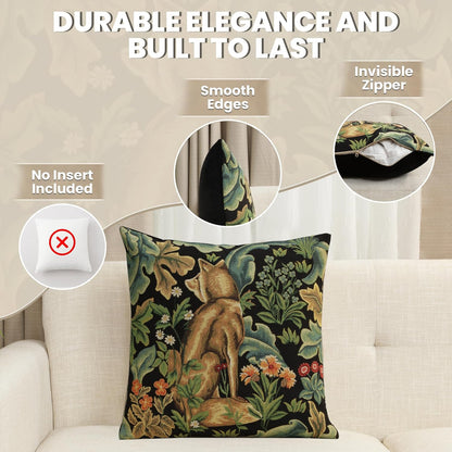 Charlotte Home Furnishings Throw Pillow Covers, Decorative Boho Pillow Covers for Couch, Living Room, Black Wolf Square Cushion Cases 18x18 in, European Cotton Jacquard Woven for Cozy Bedroom Decor