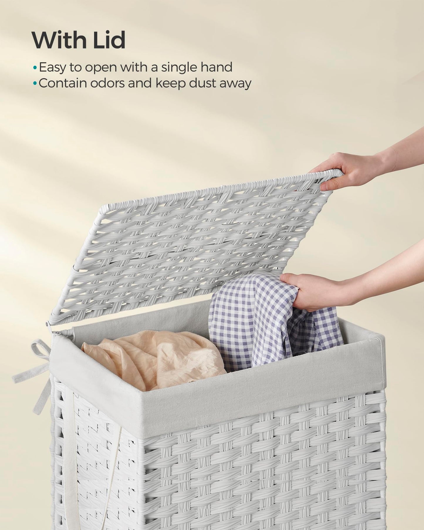 SONGMICS Laundry Hamper with Lid, 23.8 Gallon (90 L) Synthetic Rattan Clothes Laundry Basket with