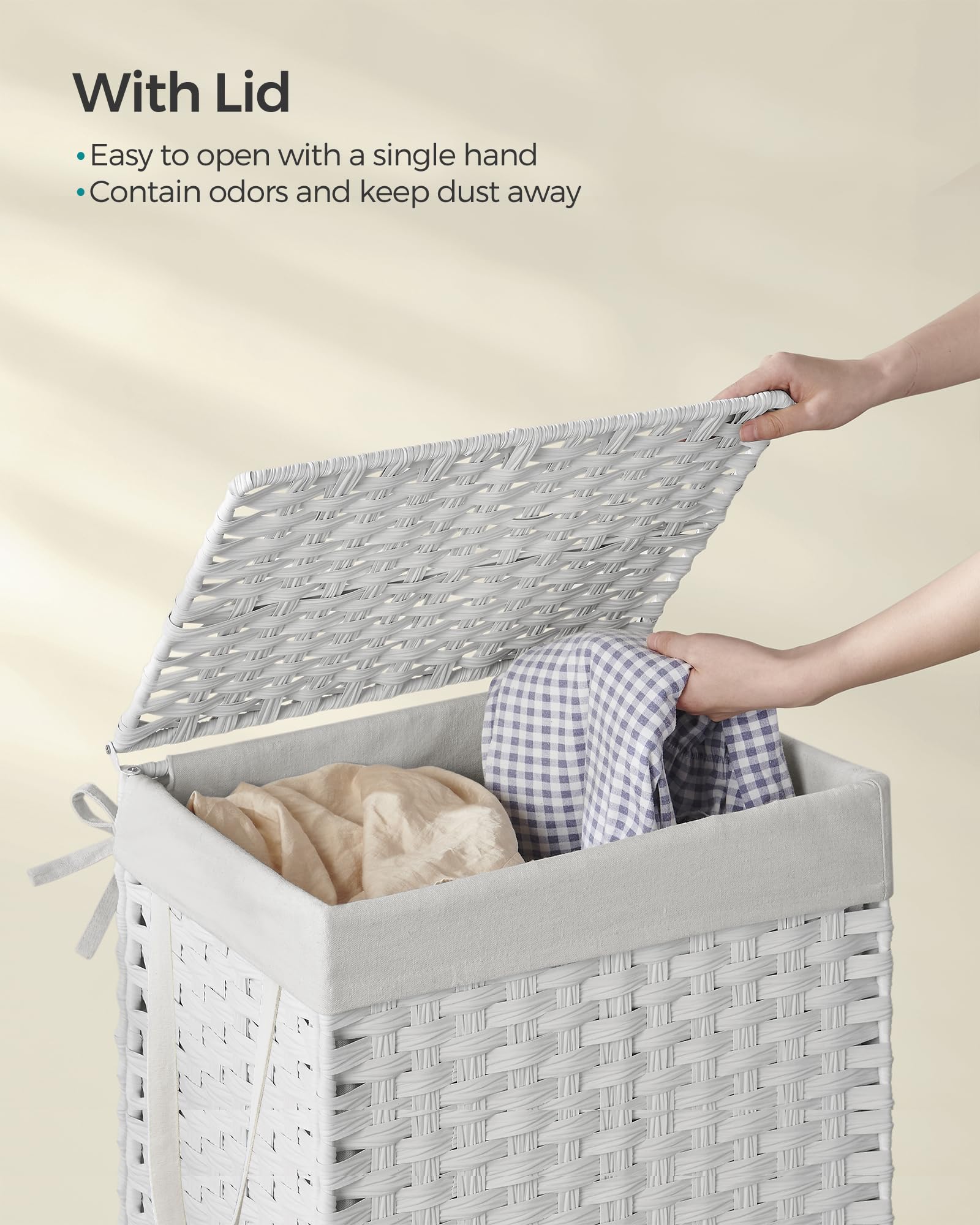 SONGMICS Laundry Hamper with Lid, 23.8 Gallon (90 L) Synthetic Rattan Clothes Laundry Basket with