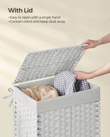 SONGMICS Laundry Hamper with Lid, 23.8 Gallon (90 L) Synthetic Rattan Clothes Laundry Basket with