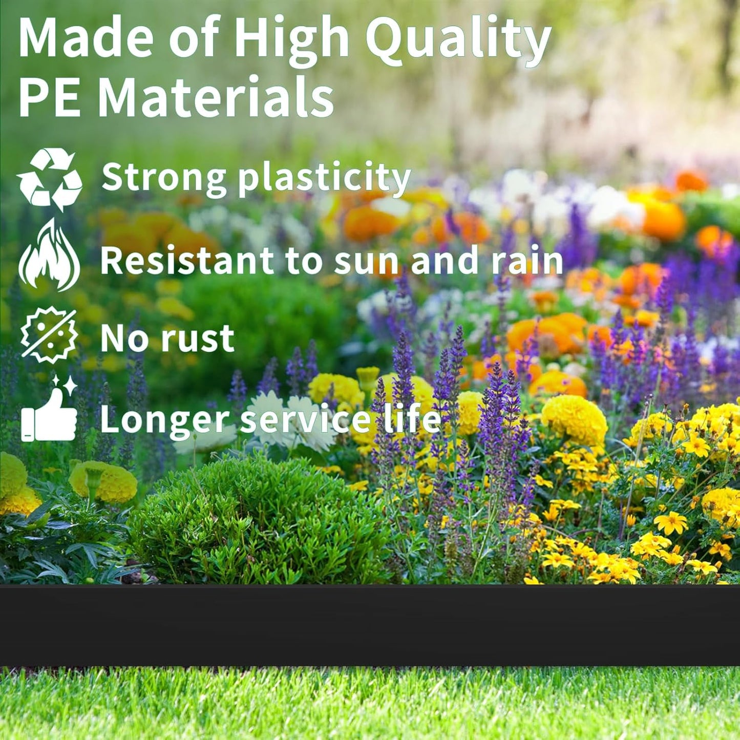 2 in x 60 Ft Garden Landscape Edging, No Dig Garden Edging Border Kit with Spikes for Flower Bed Lawn Yard Grass Black