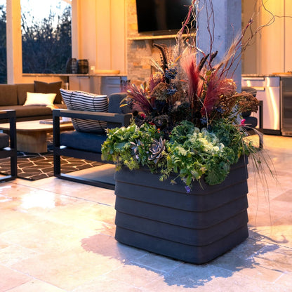 Crescent Garden TruDrop Self Watering Slat Square Box Planter - Indoor Outdoor Planter Box with Built-in Reservoir & Water Level Indicator, All Weather Flower Pot, 22'' (Slate Gray)