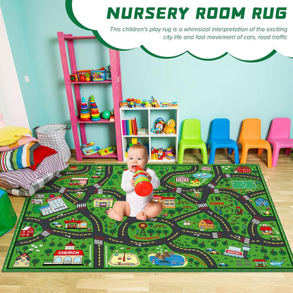 Kids Carpet Playmat Rug 6 x 9 ft Player Car Rug, City Life Traffic Road Map Mat Educational Game Area Mat for Toddler Children Playroom Classroom Bedroom(Green)