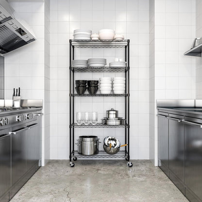 Seville Classics UltraDurable Heavy Duty NSF Solid Steel Wire Rack Storage Unit, Organizer for Garage, Warehouse, Office, Restaurant, Classroom, Kitchen, Black, 5-Tier Shelving, 36" W x 18" D