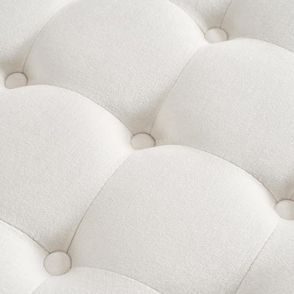 30-Inch Large Round Ottoman, Tufted Coffee Table with Removable Lid Top, Upholstered Footrest Modern Button Circle Storage Ottoman for Living Room, Office, Ivory