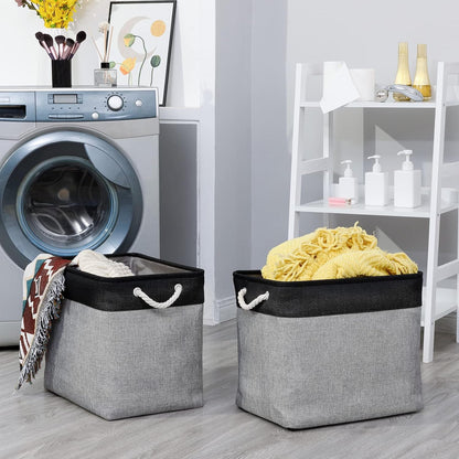 Bidtakay Storage Baskets Extra Large Baskets for Organizing Grey Rectangle Laundry Basket Linen Fabric Bins Set of 2 Clothes Baskets for Closet Shelves Hallway Bedroom Toy Organizer 17x12x15 In