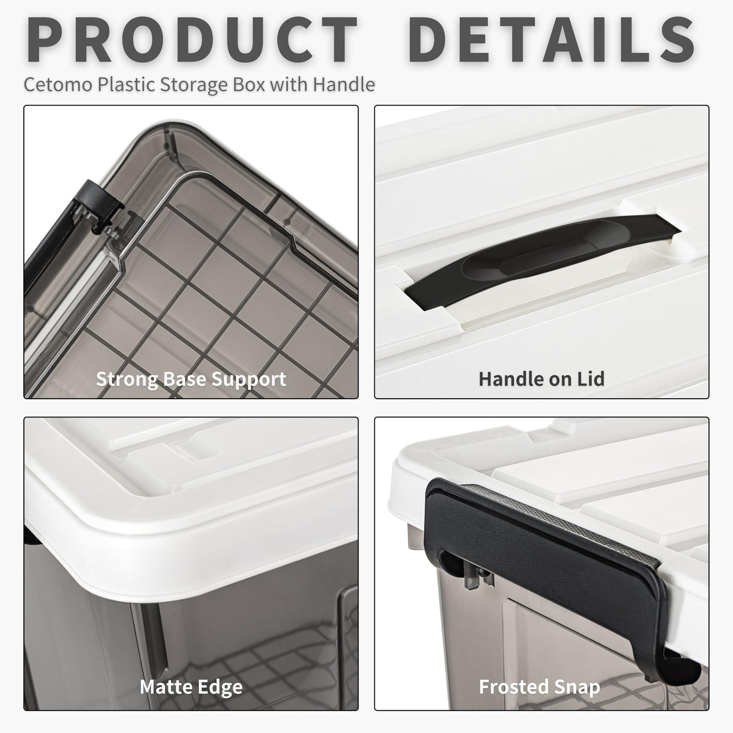 Cetomo Lidded Storage Bin with Handle, Tote Organizing Container with Durable Lid and Secure