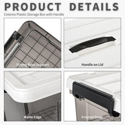Cetomo Lidded Storage Bin with Handle, Tote Organizing Container with Durable Lid and Secure