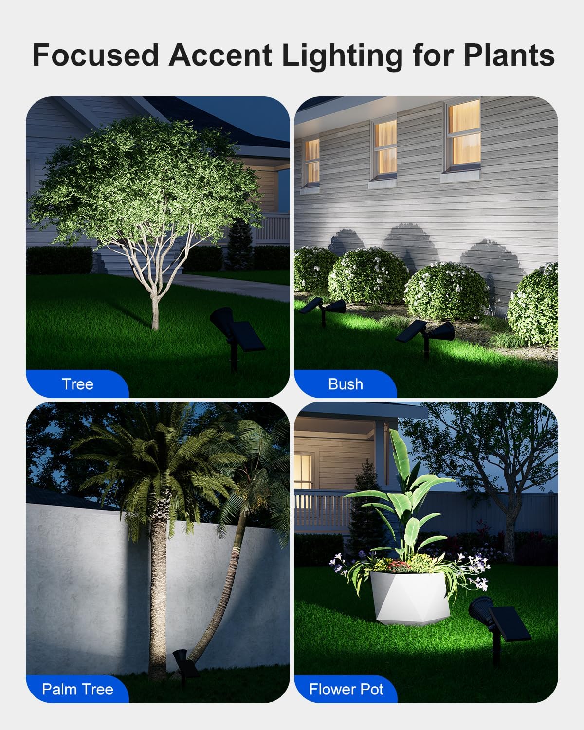 2 Pack Solar Spotlights Outdoor Waterproof for Flag, Tree, Statue, Number Sign, Plant Pot, Bright LED Outside Landscape Flood Lamp for Accent Uplighting Yard, Garden, Driveway, Walkway, Porch, Fence