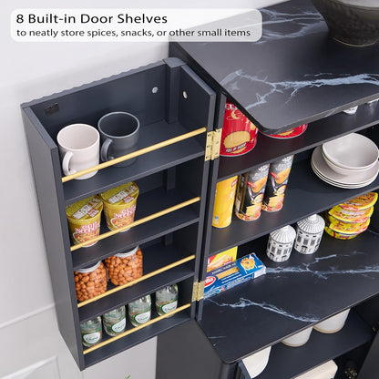 OKD Fluted Kitchen Pantry, 72" Tall Mid Century Modern Storage Cabinet with Adjustable Shelves & Door Organizer, Wood Cabinet for Kitchen, Living Room, Dark Grey