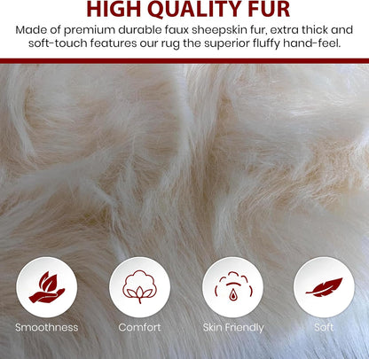 LAMBZY Faux Sheepskin Hypoallergenic Free Shape Silky Shag Rug, Luxury Shaggy Plush Carpet for Bedrooms Rugs Living Room Kids Rooms Sofa Floor, Duo Decto 12 Pelts 6'x12' Cream