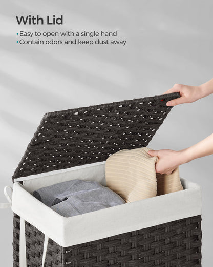 SONGMICS Laundry Hamper with Lid, 23.8 Gallon (90 L) Synthetic Rattan Clothes Laundry Basket with