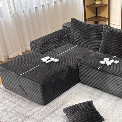 104" Modern Modular L-Shape Sofa Couch with Chaise Grey Faux Rabbit Fur Cloud Sectional Couch with Deep Seat Modular Sectional Sofa No Assembly Required Upholstered Couches for Living Room Bedroom