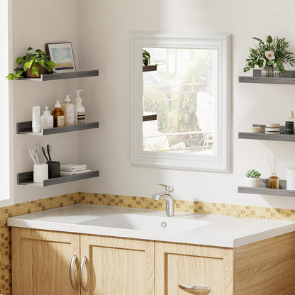 upsimples Floating Shelves for Wall, Wall Shelves for Decor Storage Set of 6, Wall Mounted Wood Shelf for Bedroom, Living Room, Bathroom, Kitchen, Picture Ledge Shelf, Grey