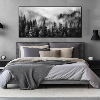 Foggy Forest Wall Art for Living Room Black and White Pictures for Wall Home Office Wall Decor with Black Frame 29 x 58 Inch