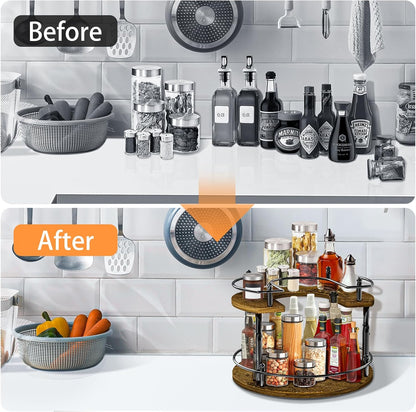 2-Tier Lazy Susan Organizer Turntable Spice Organization U-Shape 11.8" Rotating Spice Rack Height Adjustable for Cabinet, Pantry, Kitchen Countertop, Party